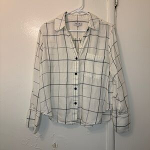 Madewell White & Black Windowpane Plaid Cotton-Modal Button Down - Small